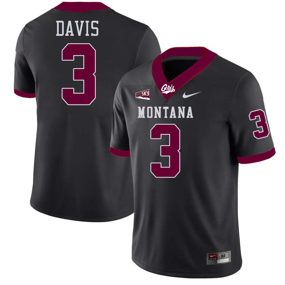 Montana Grizzlies #3 Brooks Davis College Football Jerseys,Uniforms Stitched Sale-Black